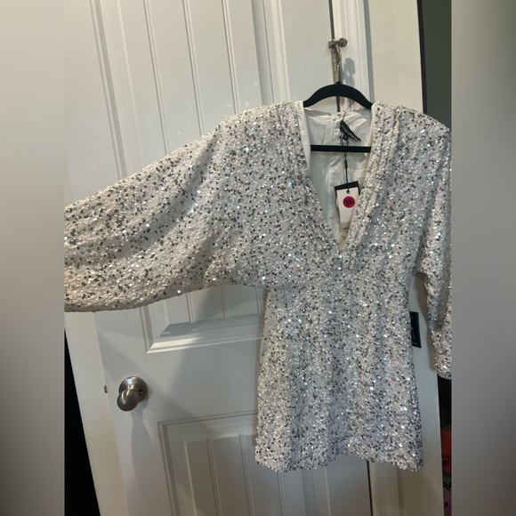 NWT Retrofete Aubrielle Sequin Chiffon Mini Dress - White Silver Size Small - Picture 8 of 12